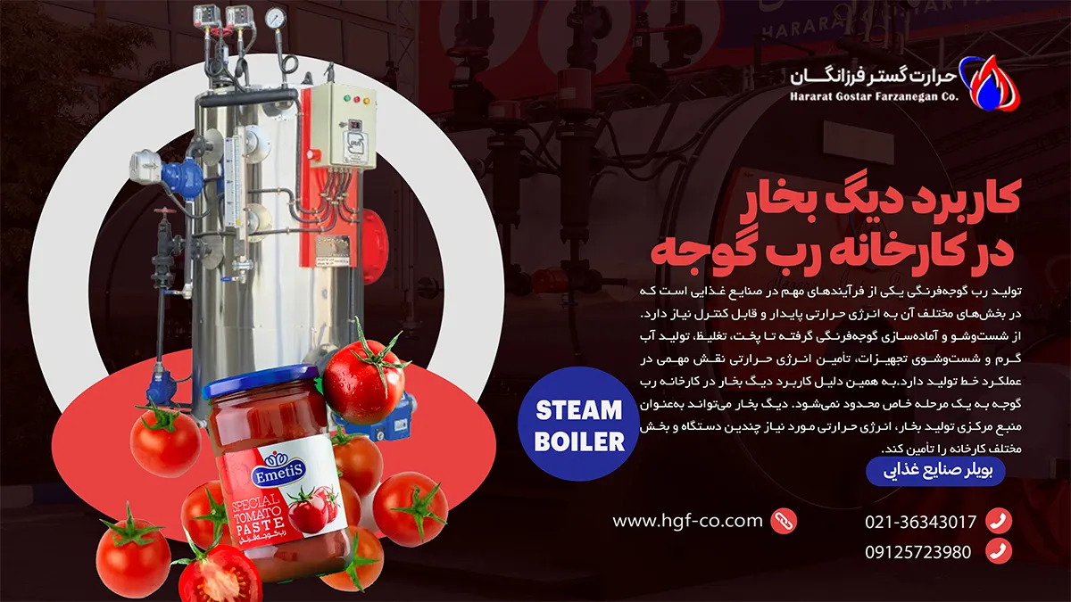 کاربرد دیگ بخار در کارخانه رب گوجه-حرارت گستر فرزانگان